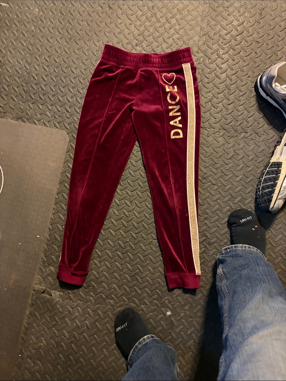 Justice Burgundy Velour Joggers with Gold Glitter Side Stripe